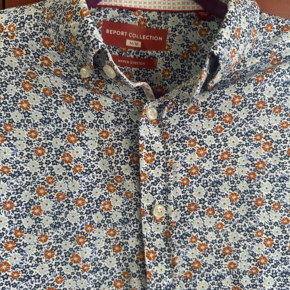 Report Collection Mens Floral Button Up Shirt NWOT Hyper Stretch - Picture 5 of 5